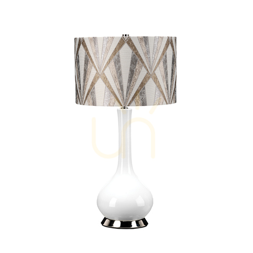 Skontrolujte Stolná lampa Milo - 1 svetelný zdroj - biela / leštený nikel Elstead