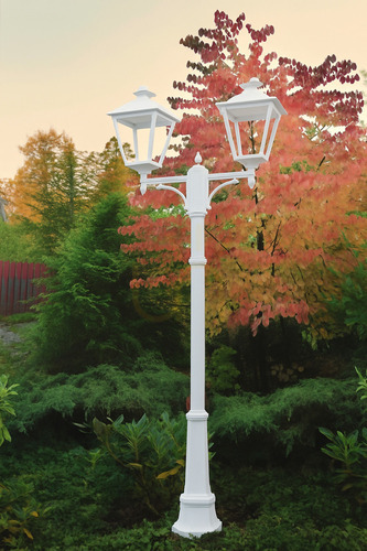 Skontrolujte Záhradný lampáš NORLYS London Big 4128WH na stĺpe, 2 x LED 9,5W 3000K, biely RAL 9003, 191–279 cm