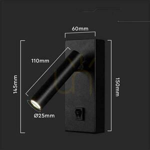 LED svietidlo V-TAC 2W nástenné svietidlo hotelová posteľ spínač čierna VT-402 4000K 150lm 6 LED svietidlo V-TAC 2W nástenné svietidlo hotelová posteľ spínač čierna VT-402 4000K 150lm small 6