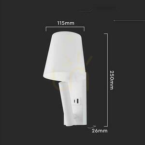 LED svietidlo V-TAC 2W COB CREE nástenná lampa biela hotelová posteľ USB+USB C difúzor VT-80062-W 3000K 60lm small 2