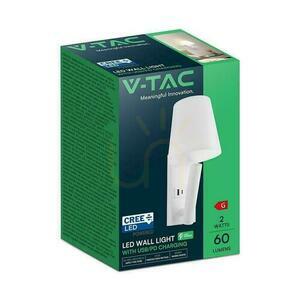 LED svietidlo V-TAC 2W COB CREE nástenná lampa biela hotelová posteľ USB+USB C difúzor VT-80062-W 3000K 60lm small 3