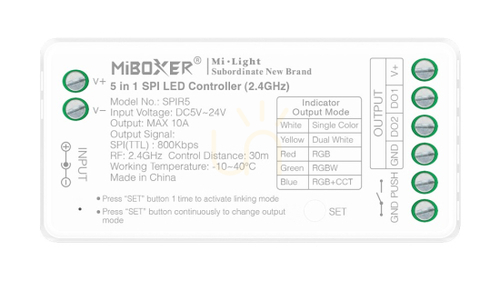 Skontrolujte MiBoxer CONTROLLER 5-24V 10A RF SPI 5 v 1