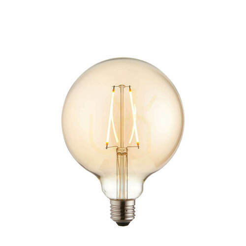 Skontrolujte E27 LED žiarovka Amber Endon 2W sklo oceľ 17 cm