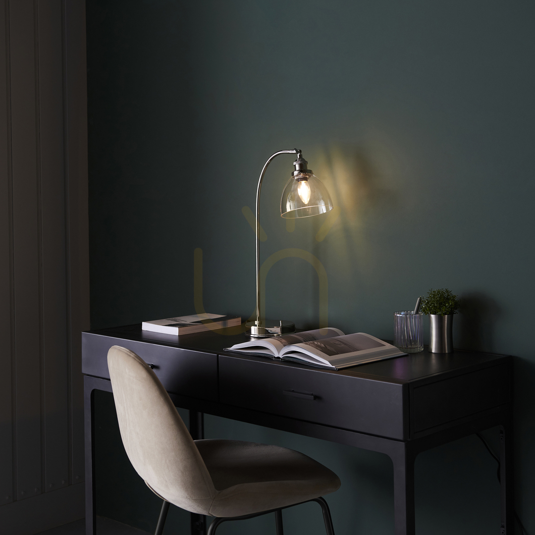Skontrolujte Stolová lampa Endon Hansen strieborná oceľ a sklo E14 Stolová lampa Endon Hansen strieborná oceľ a sklo E14
