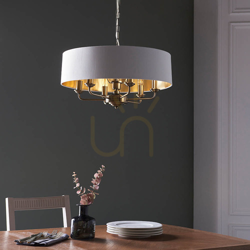 Skontrolujte Závesné svietidlo Endon Highclere 98933 6xE14 antická mosadz tienidlá vintage white Ø55 cm 35-174 cm