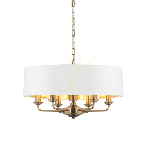 Skontrolujte Závesné svietidlo Endon Highclere 98933 6xE14 antická mosadz tienidlá vintage white Ø55 cm 35-174 cm