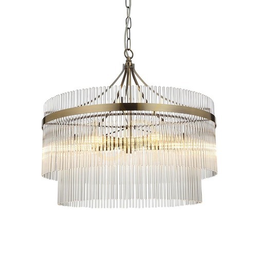 Skontrolujte Závesné svietidlo Endon MARIETTA 5-ramenné 99166, antická mosadz, sklenené tyčinky, 5 × E14 max 7 W, Ø 50 cm, 62–200 cm