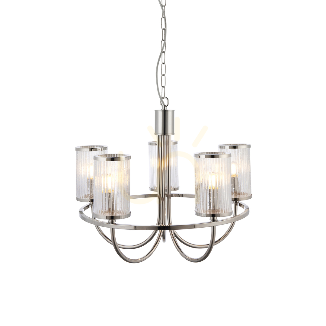 Závesné svietidlo Endon Henbury strieborné oceľ sklo 5x E14 dimmable