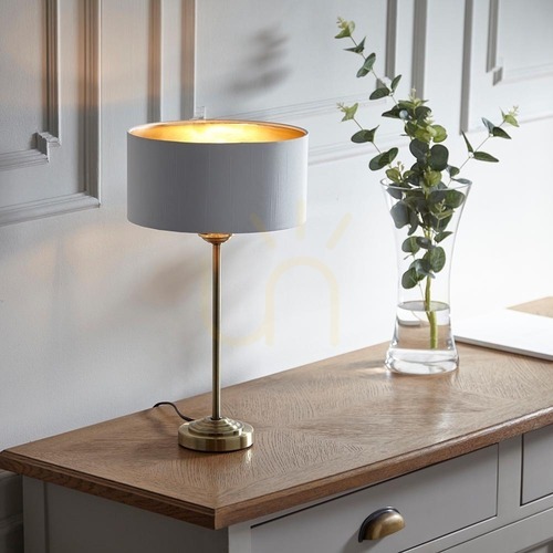 Skontrolujte Stolová lampa Endon Highclere, starožitná mosadz, vintage biela, E14, 44,7 cm