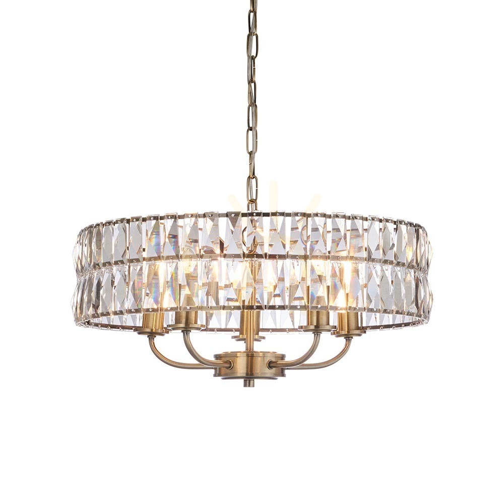 Endon CLIFTON 106244 függőlámpa, 5 x E14 max. 6 W, csiszolt üveg, antik sárgaréz, ø50,5 cm