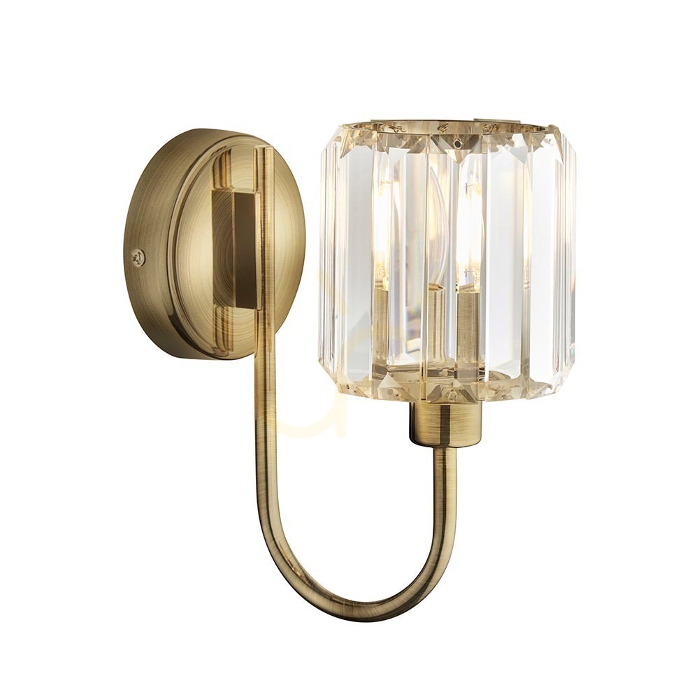 Endon Berenice Wall Light, Antique Brass, Faceted Glass, E14, 7 W