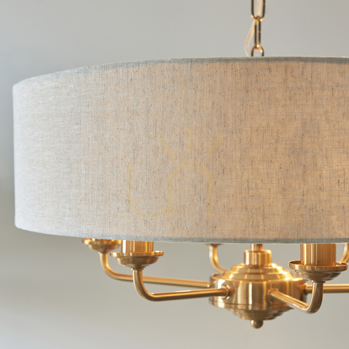 Skontrolujte Závesné svietidlo Endon Highclere Brass 6xE14 Ø55 cm mosadz textilné