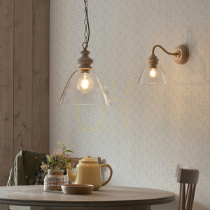 Závesné svietidlo Endon Cotswold Brass mosadzné E27 drevo sklo small 1