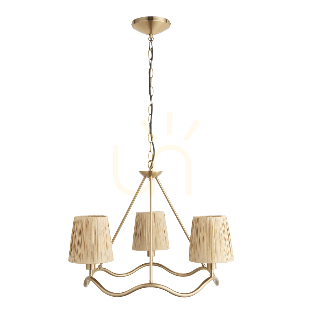Displej Závesné svietidlo Endon Wriggle Brass 3xE14 mosadz/prírodné vlákno, 60,5 cm Závesné svietidlo Endon Wriggle Brass 3xE14 mosadz/prírodné vlákno, 60,5 cm