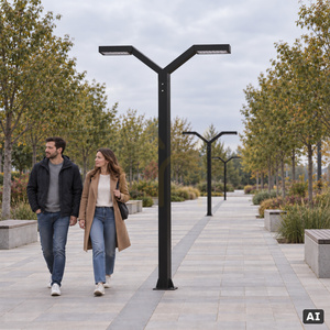 Dvojramenná záhradná lampa Trysil 1006BL LED 263 cm, čierna RAL 9005, DALI2, NORLYS small 1