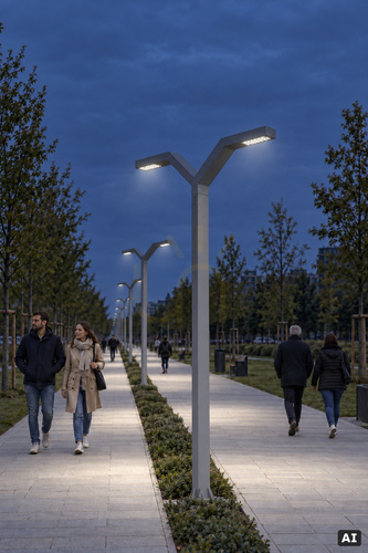 Skontrolujte Osvetľovací stĺp Norlys Trysil 1031AL dvojramenný svetlosivý RAL 9006 LED 23,3 W 4000 K DALI2 350 cm