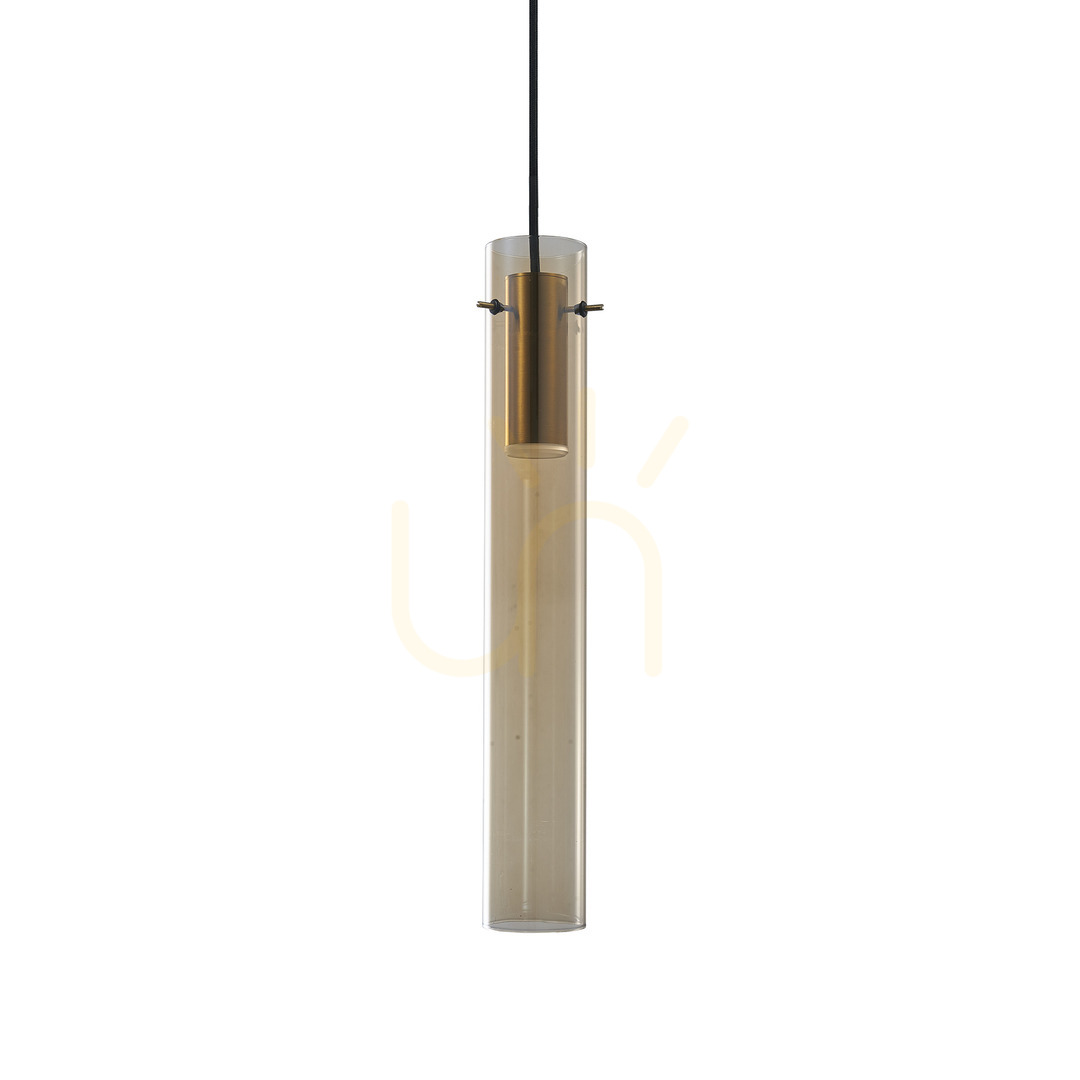 Pendant Light Ideallux FLAM Amber Glass Brass 6 cm LED 10W 353869