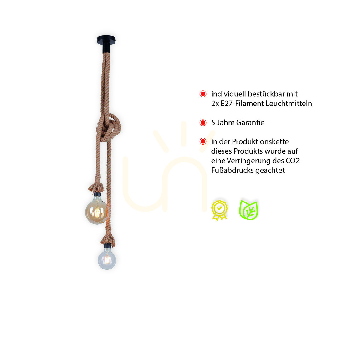 Displej Závesné svietidlo ROPE 15482-18 Brown 2xE27 Závesné svietidlo ROPE 15482-18 Brown 2xE27