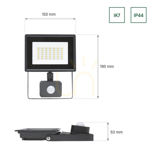 Skontrolujte LED reflektor Noctis Lux 3 30W NW 230V IP44 150x190x53mm Black Pir Senzor pohybu