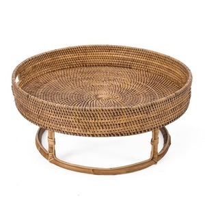 Okrúhly ratanový podnos na podstavci Bazar Bizar The Rattan Rise Tray, Ø 50 cm, v. 22 cm, prírodná hnedá small 1