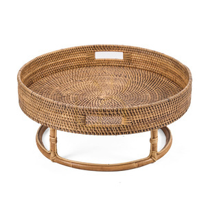 Okrúhly ratanový podnos na podstavci Bazar Bizar The Rattan Rise Tray, Ø 50 cm, v. 22 cm, prírodná hnedá small 8