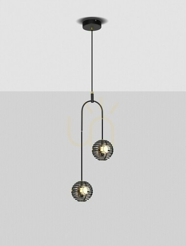 Skontrolujte Závesné svietidlo SECO LE44233, čierne so zlatom, dymové sklo, LED 20 W 2527 lm 3000 K — Luces Exclusivas