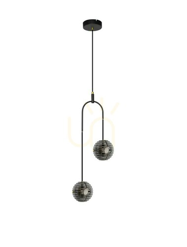 Skontrolujte Závesné svietidlo SECO LE44233, čierne so zlatom, dymové sklo, LED 20 W 2527 lm 3000 K — Luces Exclusivas