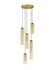 Závesné svietidlo SARTANO LE45168, 5 tienidiel, koňakové sklo, zlaté, Ø 34 cm — Luces Exclusivas small 0