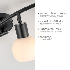 Stropné svietidlo LOKI vlnitá lišta 4xE14 LED v balení 3000K čierne biele tienidlá 12154-18 Just Light small 3