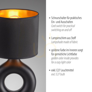 Stolová lampa CARARA 14193-18 čierna 1xE27 small 3