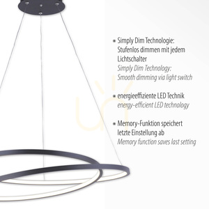 Závesné svietidlo ROMAN 2472-18, čierne, Ø 55 cm, LED 32 W, 2350 lm, 3000 K, stmievateľné Simply Dim small 3