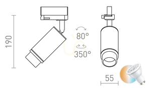Rendl Optimus 2 Pro Tříokr Rail Lighting. Lištu Bílá 230 V Led Gu10 9 W 25 65° small 0