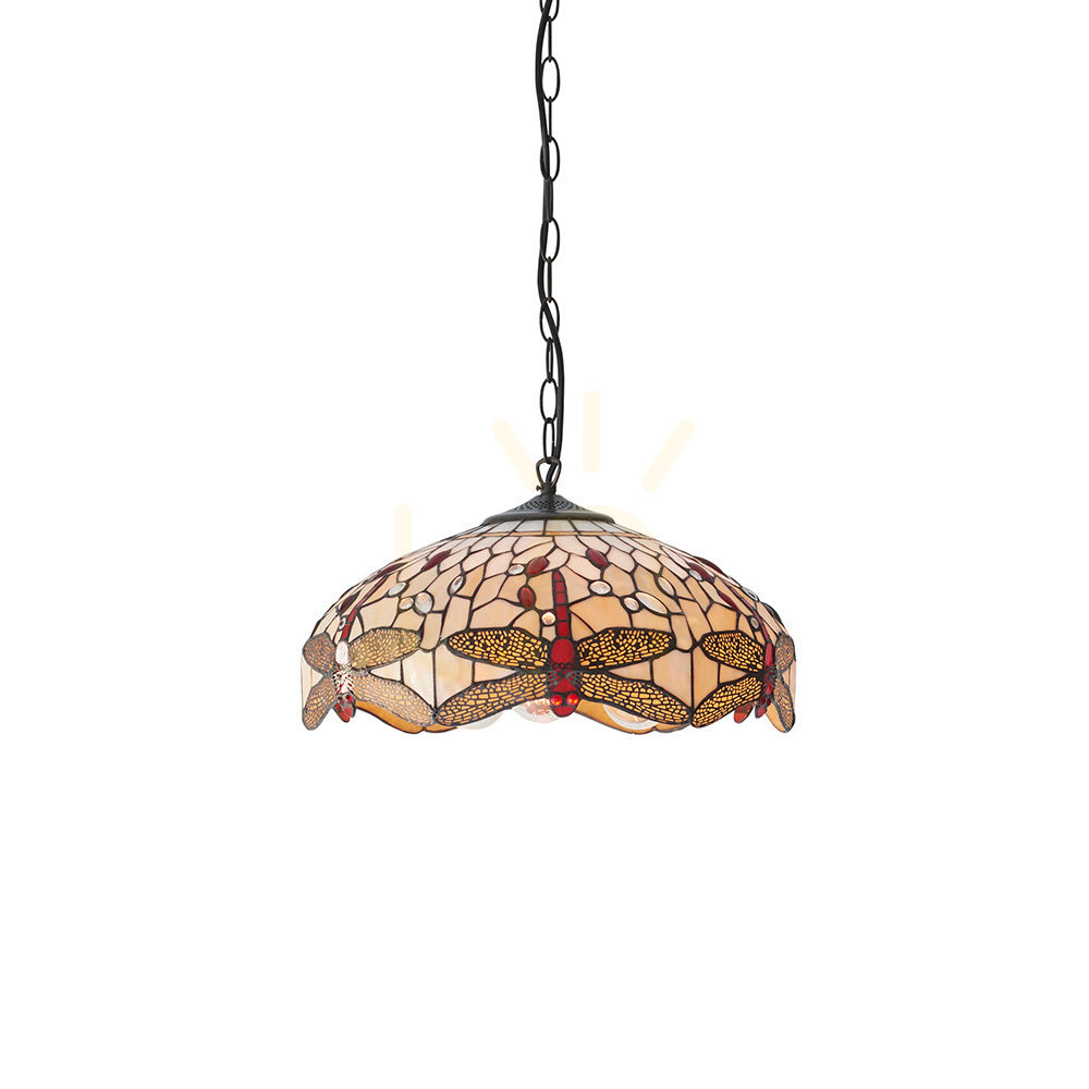 Tiffany Pendant Light Interiors Dragonfly Beige 3-Light Glass 70824