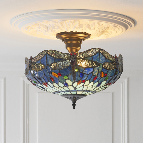 Skontrolujte Stropné svetlo Interiors Dragonfly Tiffany modré 3x E27 41 cm 111897