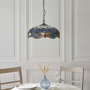 Prívesná lampa Interiors Dragonfly Tiffany modrá sklo oceľ 41 cm 112195 small 3