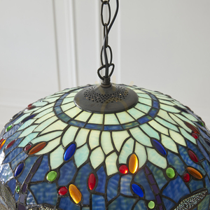 Prívesná lampa Interiors Dragonfly Tiffany modrá sklo oceľ 41 cm 112195 small 5