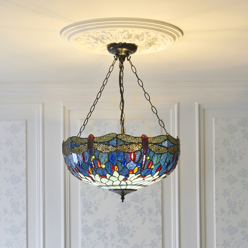 Skontrolujte Závesné svietidlo Interiors Dragonfly Tiffany modré 112250