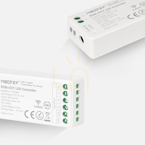 Skontrolujte LED riadiaca jednotka MiBoxer FUT039S RGB+CCT, RF 2,4 GHz, 12–24 V, 12 A