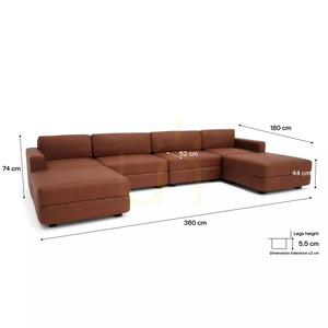 Modulárna pohovka GRACIA – v tvare písmena U, 180 x 360 x 180 cm – farba terakota od City Sofa small 4