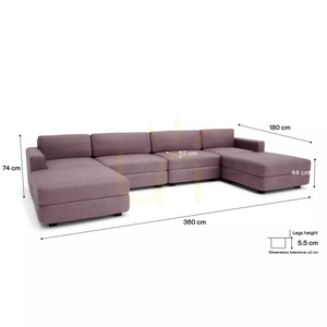 Modulárna pohovka GRACIA – v tvare písmena U, 180 x 360 x 180 cm – jemne ružová, City Sofa small 4