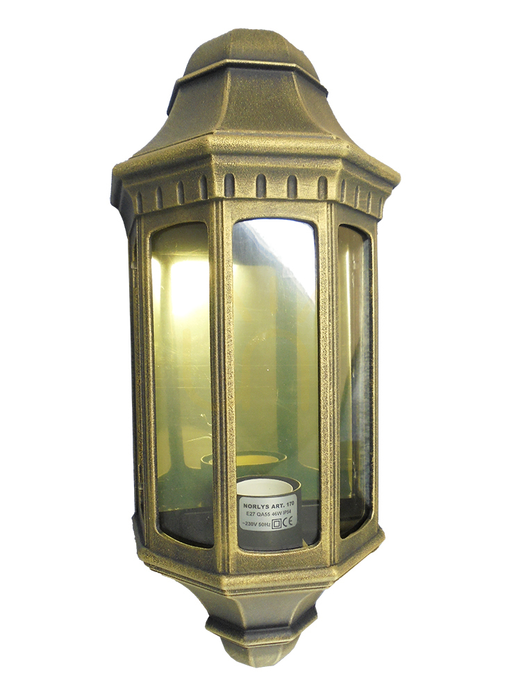 Vonkajšie nástenné svietidlo Norlys Genoa 170BC E27 medená patina, polovičný lampáš, IP54, 41 cm