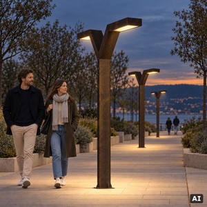 Dvojramenná záhradná LED lucerna Trysil 1000BC 263 cm, čierna s medenou patinou, NORLYS small 2