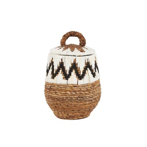 Pletený kôš s vekom BAZAR BIZAR Little Bay S z banánových listov, prírodný a biely, 40 cm small 6