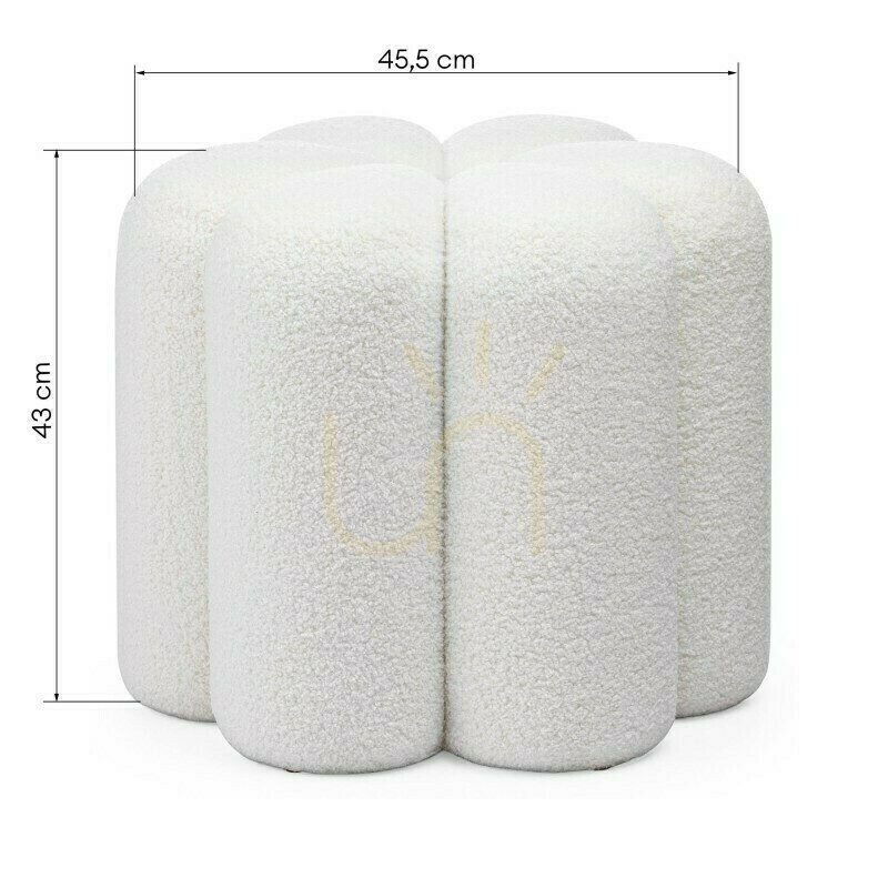 Náhľad Čalúnená taburetka FLORI, biela, vyrobená z tkaniny Nova Nook Bouclé Čalúnená taburetka FLORI, biela, vyrobená z tkaniny Nova Nook Bouclé