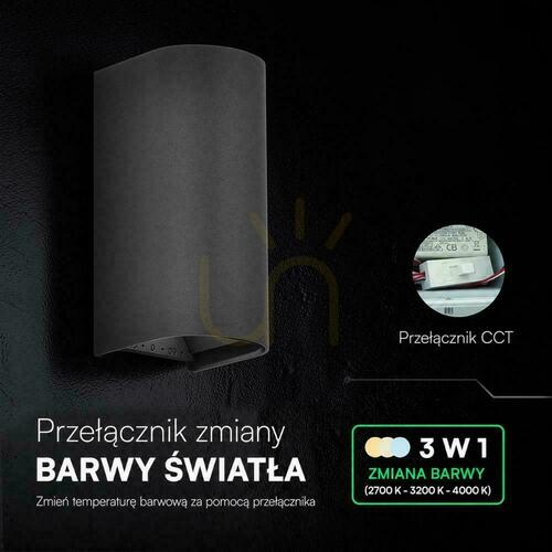 Skontrolujte Nástenná svietidlo V-TAC 10 W LED COB, čierne, IP65, nastaviteľná farebná teplota (VT-120113-B), 2700 K – 3200 K – 4000 K, 1250 lm