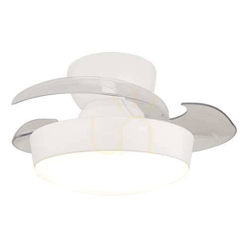Skontrolujte Stropný ventilátor s LED osvetlením 20 W, 3000 K – 4000 K – 6500 K, biely matný kov – priehľadné lopatky z polykarbonátu, ZAMBELIS