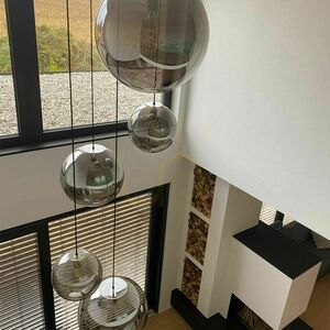 Závesné svietidlo s.luce Orb Modular 5xE27, sklenené gule so zlatým prechodom a dymové, čierny baldachýn small 8