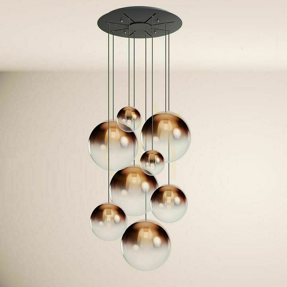 s.luce Orb 8-flammiger Galerieluster aus Glas und Metall, Kupfer