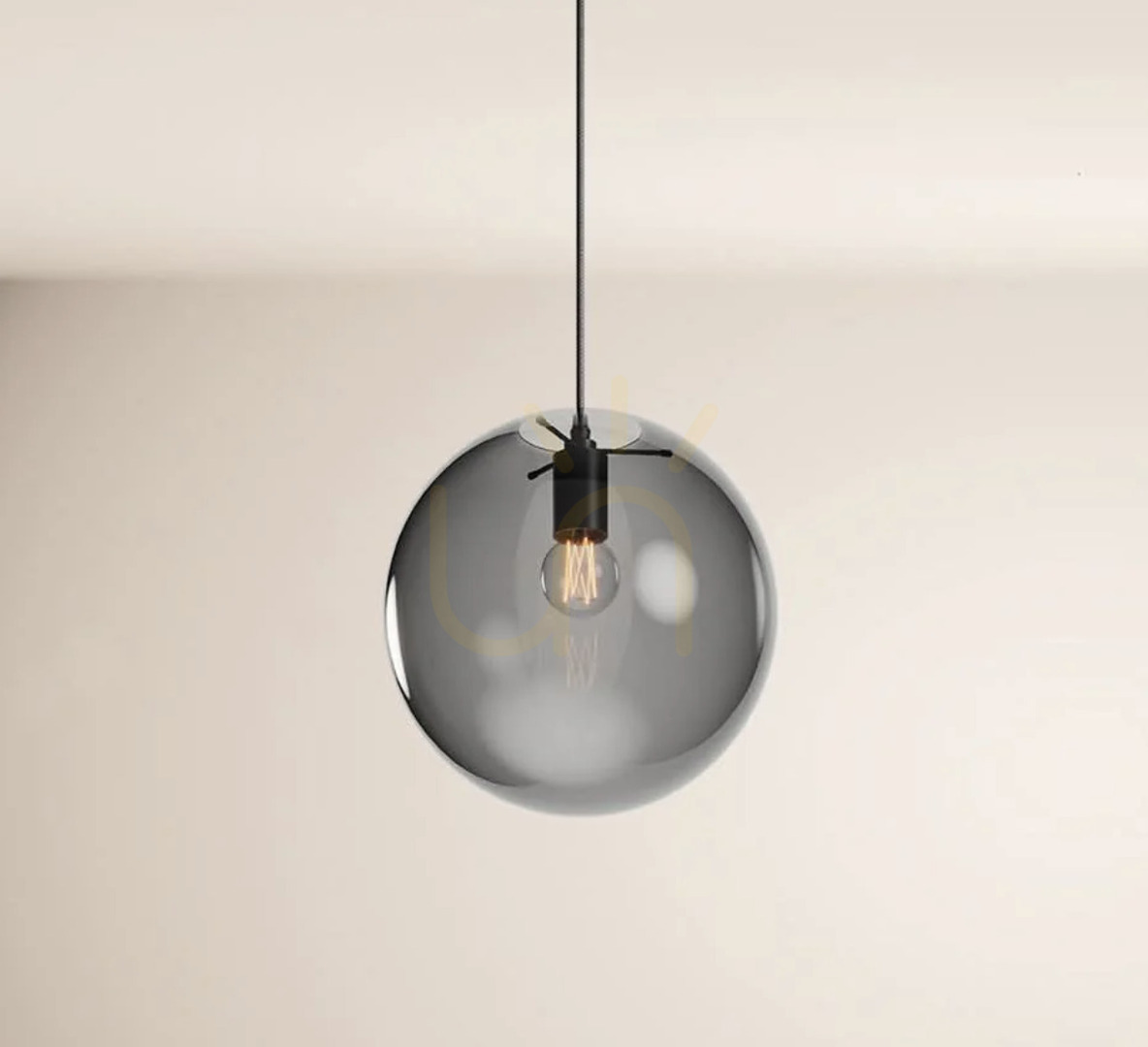 s.luce Orb Glass Pendant Light Smoky 30 cm E27 Black Suspension