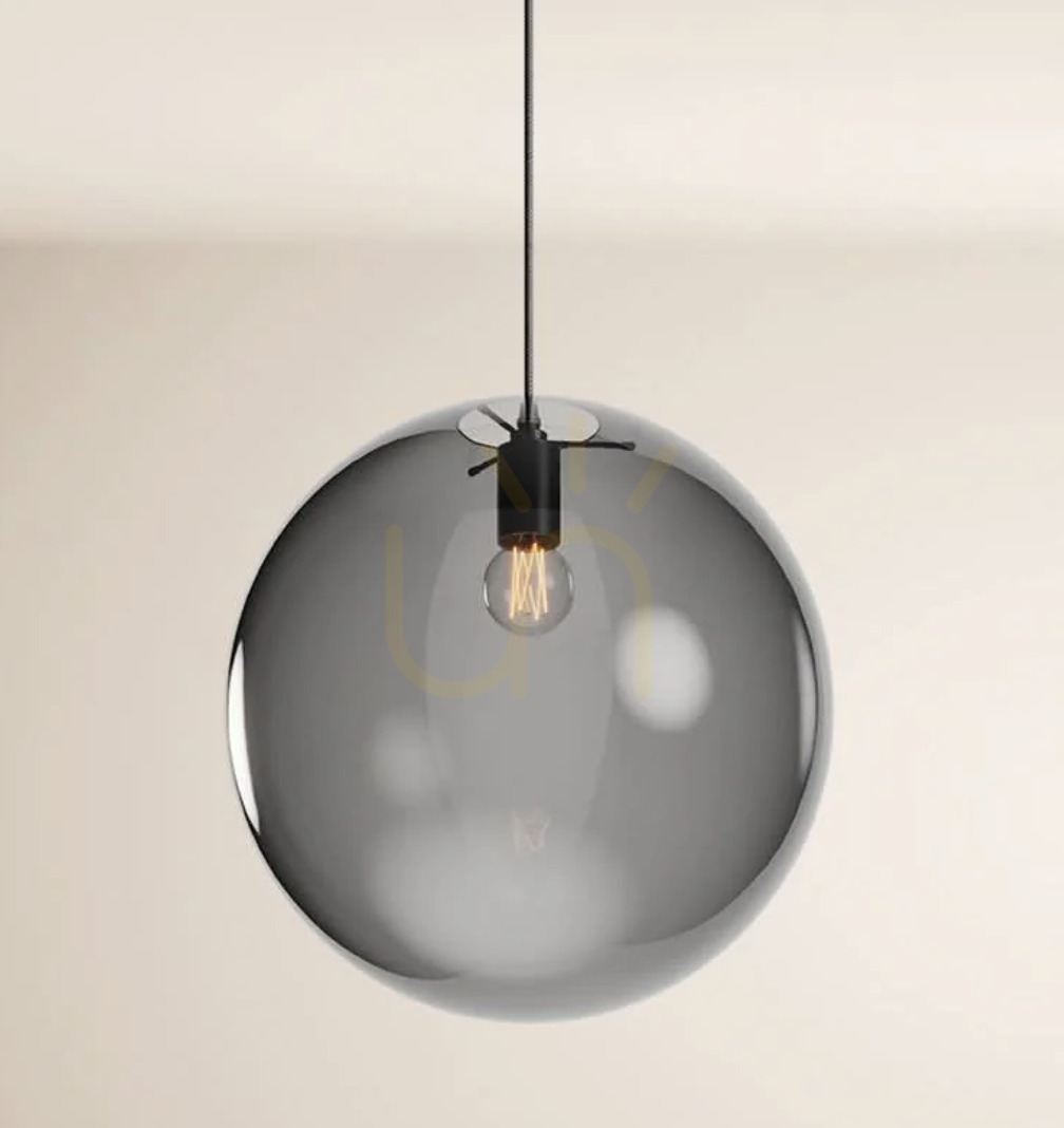 s.luce Orb Glass Chandelier Smoky 40 cm E27 Black Suspension